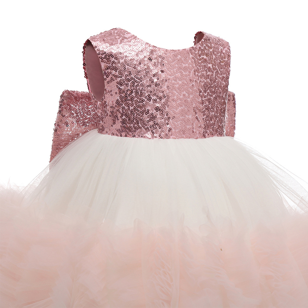 Cute Handmade Wer Girls Dresses Bow Belt Bead Princess Kids Sleeve High Low Long Train Bridesmaid Dress Girl Pageant Ball Gown 403 6660311