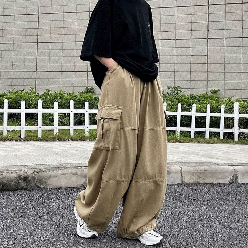 HOUZHOU Harajuku Streetwear Khaki Cargo Pant Oversize Pockets Hip Hop Black Wide Leg Trousers For Female Korean Fashion 220325