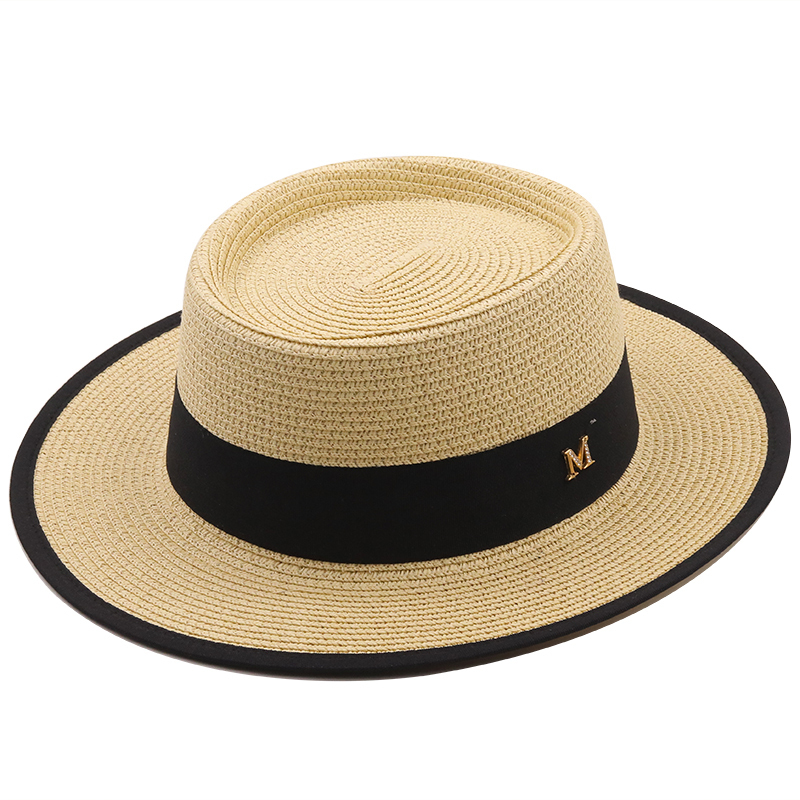 ummer un ladie fahion girl traw ribbon bow beach caual gra flat top panama hat bone women vior cap 220613