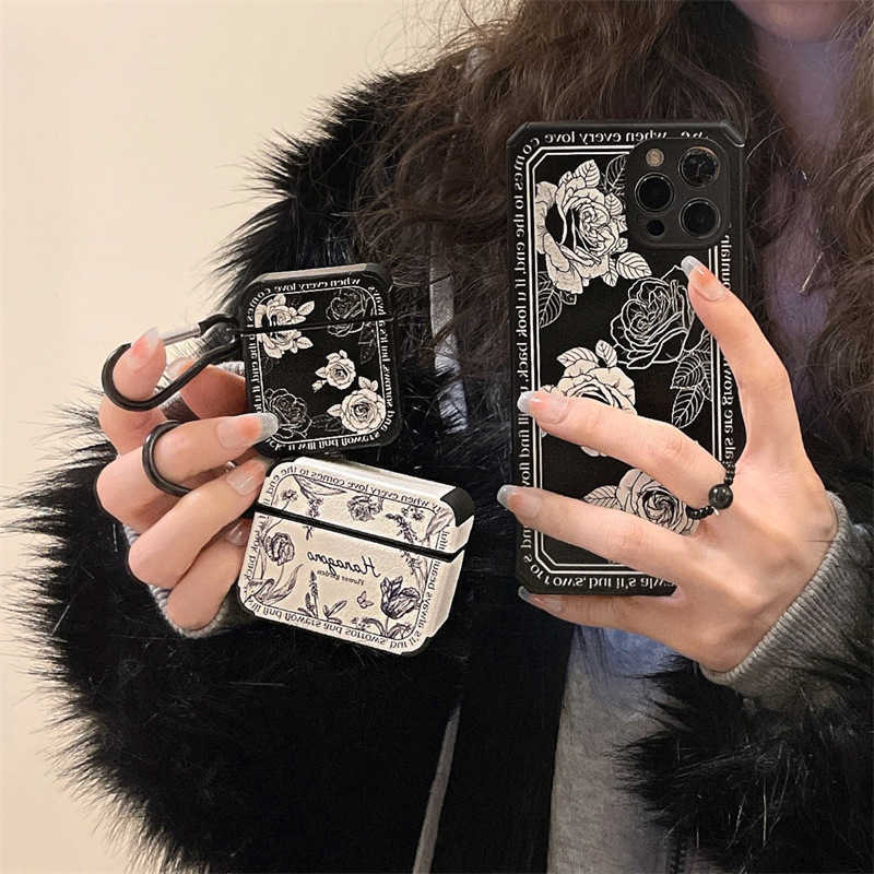 Cell Phone Cases French black and white rose airpods pro1 / 2 / 3 generation suitable for Apple Bluetooth wireless headset cover with leather soft shell, Leather black rose mobile phone case
Cell Phone Cases French black and white rose airpods pro1 / 2 / 3 generation suitable for Apple Bluetooth wireless headset cover with leather soft shell, Leather black rose mobile phone case