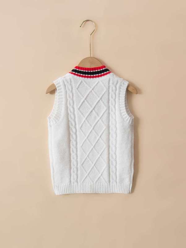 Toddler Boys Striped Trim Cable Knit Cricket Sweater Vest SHE