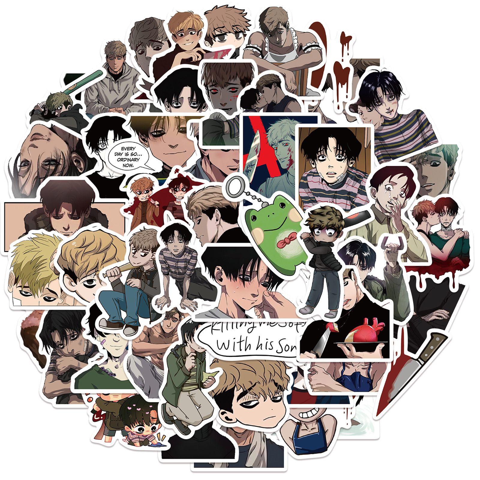 50Pcs Japanese Anime Killing Stalking Stickers Cartoon Boy Love Graffiti Stickers for DIY Luggage Laptop Skateboard Motorcycle Bicycle Sticker