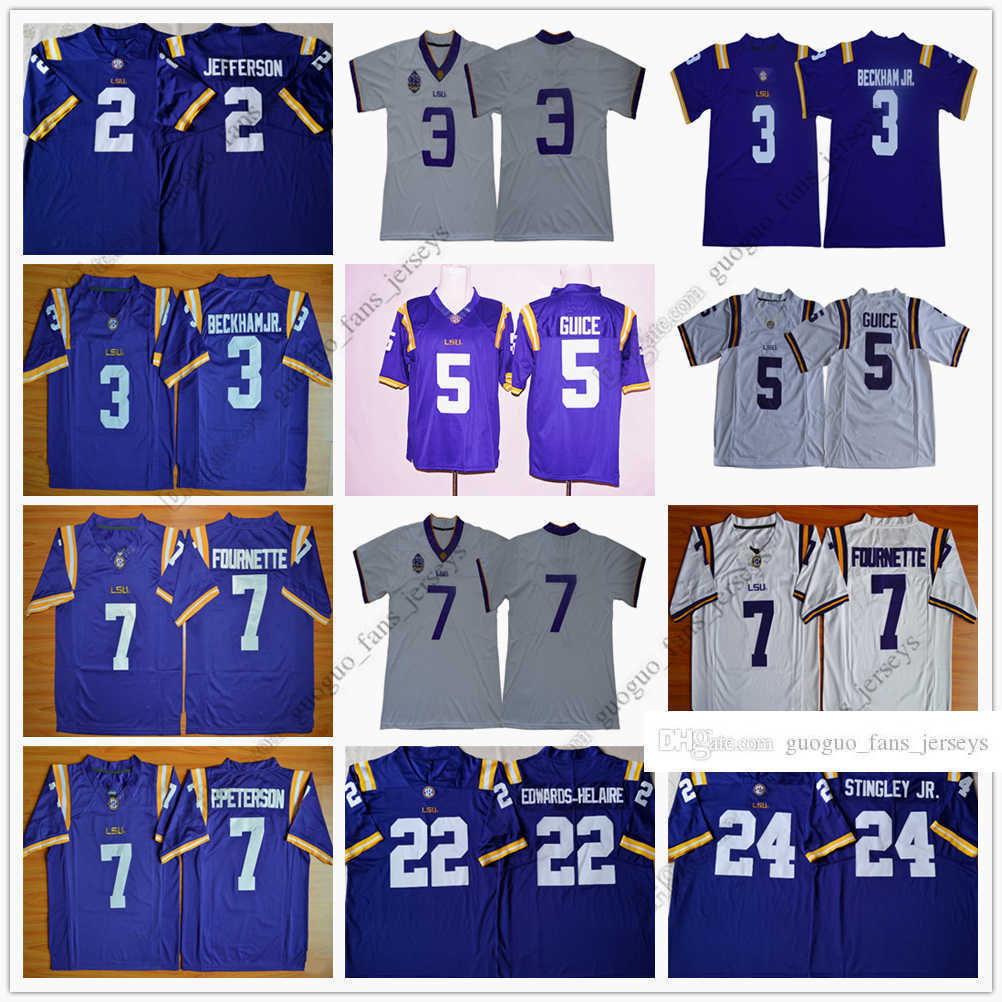NCAA LSU Tigers College Football Jersey 2 Justin Jefferson 3 Odell Beckham Jr. 5 Derrius Guice 7 Tryann Mathieu 9 Joe Burrow Clyde Edwards-Helaire 24 Derek Stingley Jr.0, As picture