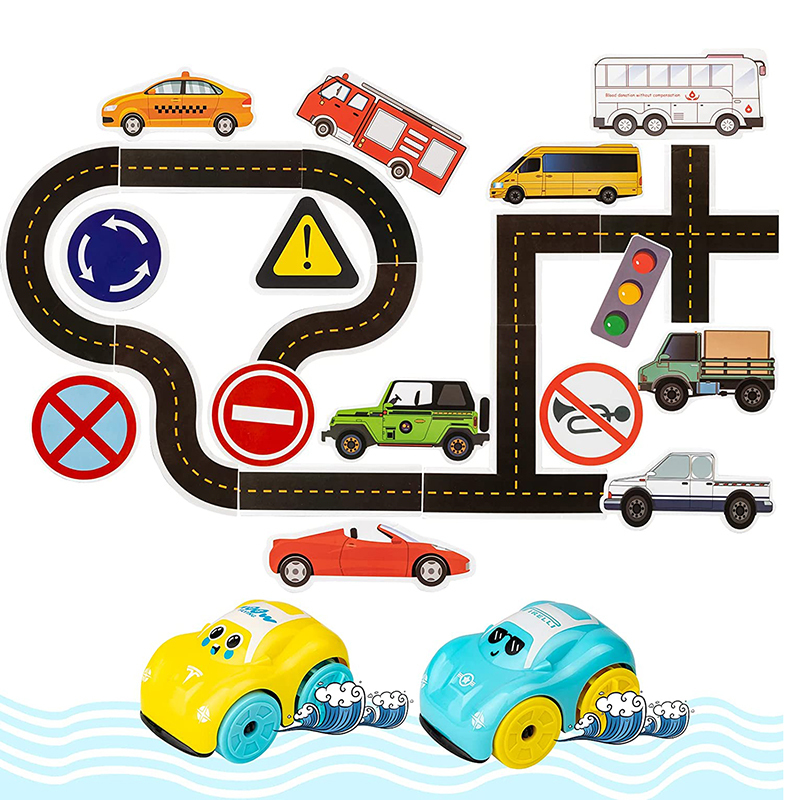 Bath Toy Set 23PCS Traffic Theme Bath Foam Toys And Floating Windup Car Bathtub Toys For Toddlers 3 4 5 6 Years Boys Girls Gift 220531