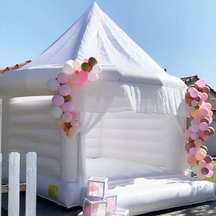 White Bounce House Wedding Bouncy Castle Inflatable Bouncer With Round Roof Event Party Tent Air Combo For Kids Adults Rental