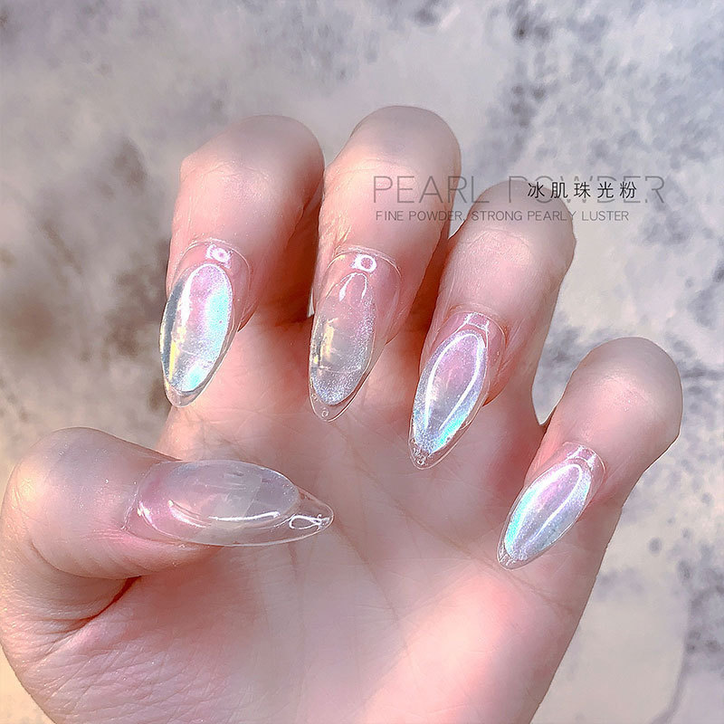 White Pearl Pigment Nail Glitter Powder Nails Art Ice Muscle Dust High Gloss Holographic Acrylic Dip UV Gel Polish Accessories 220708