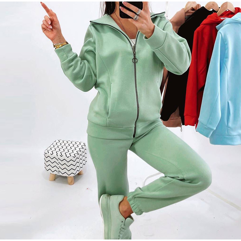Casual Women Hoodie Two Piece Sets Zipper Hooded Jacket And Pencil Pant Warm Suits Autumn Winter Fashion Streetwear Tracksuits 220315