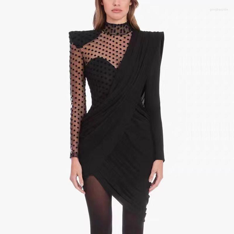 Casual Dresses Polka Dot Dress Women' High Neck Long Sleeve Waist Pleated Mesh Party 2022 Summer Elegant Asymmetric, Black
Casual Dresses Polka Dot Dress Women' High Neck Long Sleeve Waist Pleated Mesh Party 2022 Summer Elegant Asymmetric, Black