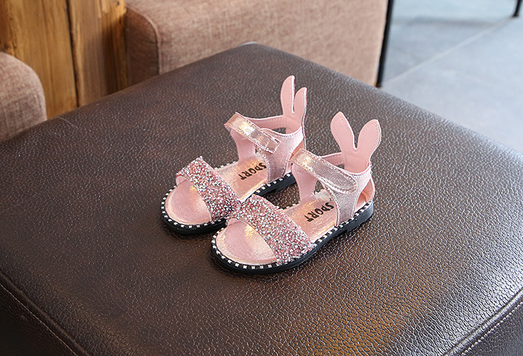 Summer Childrens Rabbit Ear Sandals Fashion Glitter Girls Princess Roman Sandals Baby Kids Flat Nonslip Beach Shoes 220621