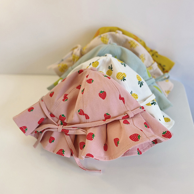 Cute Summer Baby Girl Bucket Hat Print Outdoor Bowknot Kids Girl Sun Hat Children Intant Toddler Panama Beach Cap 220611