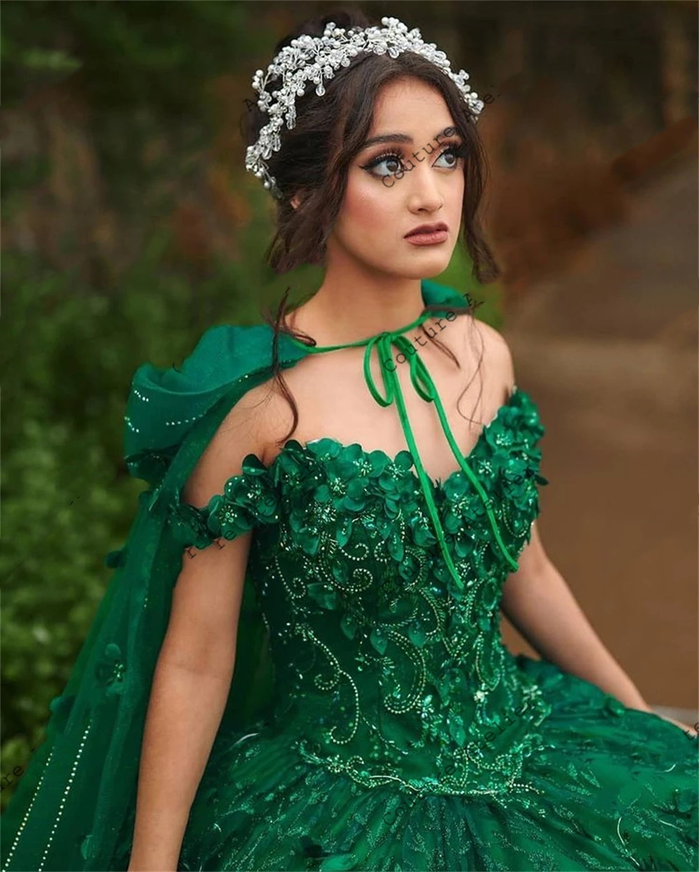 Emerald hunter Green Quinceanera Dresses Prom Graduation Gowns Lace Up Princess Sweet 15 16 Dress With Cape vestidos de 15 ano