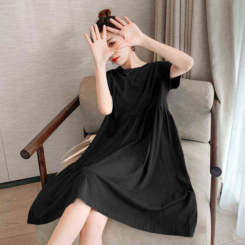Summer Irregular Large Yards Pregnant Women Knitted Dress Short Sleeve Oneck Maternity Pleated Dress Casual Woman Clothing J220628