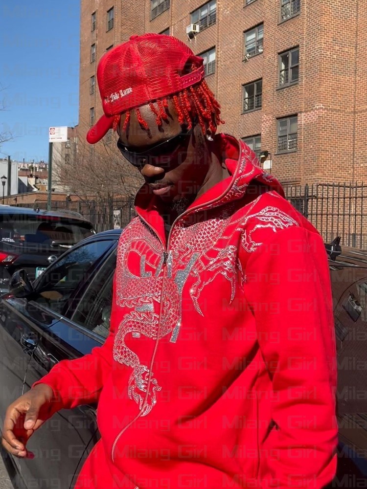 Men's hoodies Zip Hoodie Dragon print Red Goth Sweatshirt Sport Coat Hip hop Long Sleeve Oversized hoodie Y2k jacket 220725