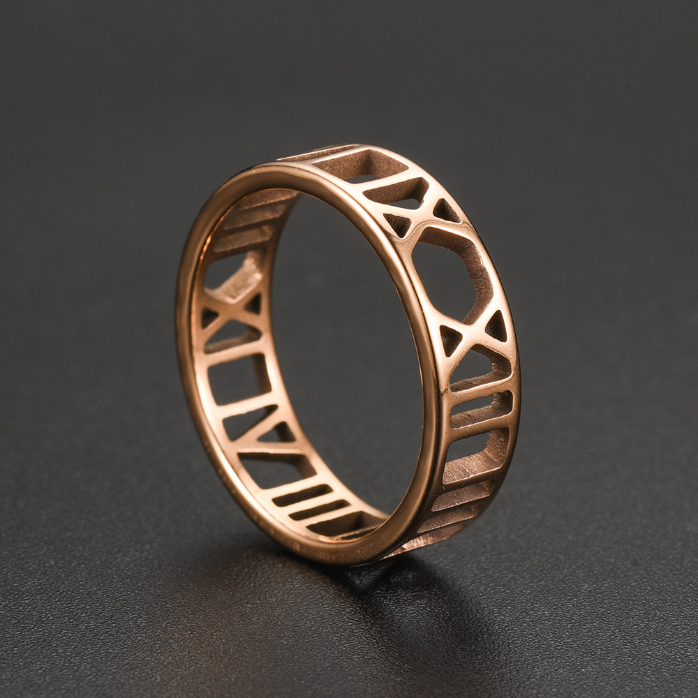 6MM Stainless Steel Roman numeral Ring 18K Rose Gold Silver Plated Hollow Out Rings for Men Women High Quality Wholesale Price