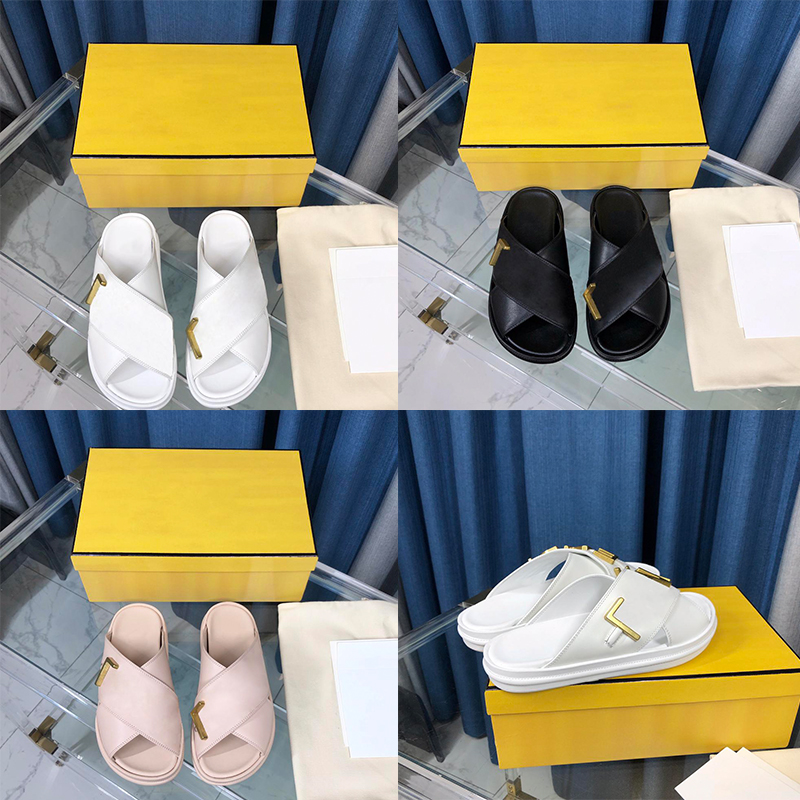 Designer Sandals Metal LOGO Fashion Letters Women Slippers Leather Upper Cross Laces Slippers Casual Shoes