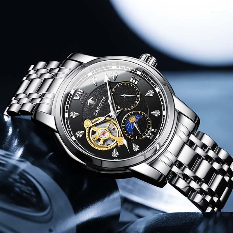 Wristwatches Carotif Top Brands Fashion Business Men Watch Waterproof Mechanical Hollow Out Flywheel Moon Phase Stainless Steel Male Watches, Gold silver
Wristwatches Carotif Top Brands Fashion Business Men Watch Waterproof Mechanical Hollow Out Flywheel Moon Phase Stainless Steel Male Watches, Gold silver