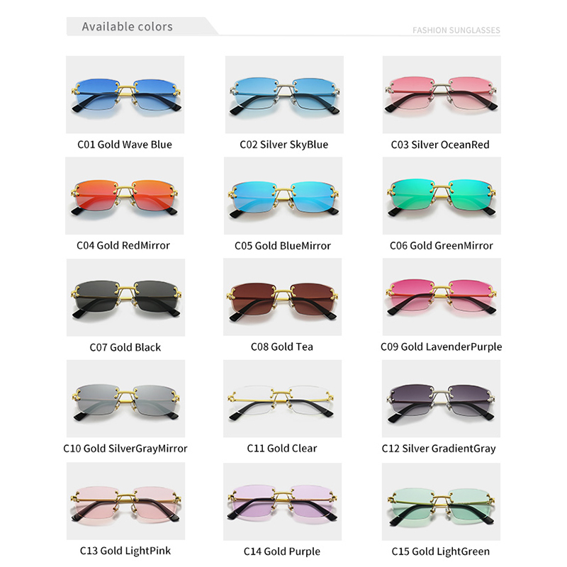 HBK Gradien Blue Lens Rimless Square Sunglasses Men TOP Quality Metal Unisex Glasses For Men Frameless Men's Sunglasses 220429