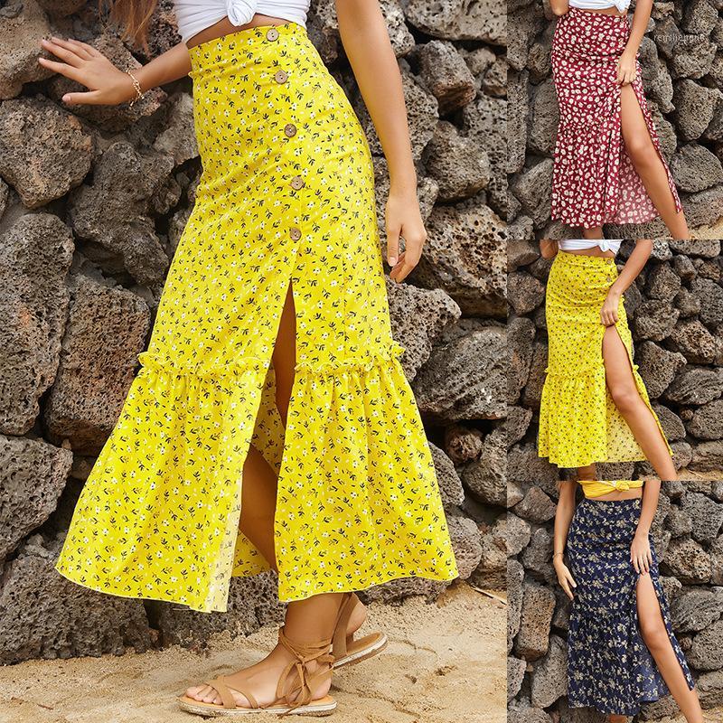 High Waist Split Midi Skirts Women Summer Boho Floral Print Elegant Beach Party Holiday Ruffles Chiffon Long Female, Yellow
High Waist Split Midi Skirts Women Summer Boho Floral Print Elegant Beach Party Holiday Ruffles Chiffon Long Female, Yellow