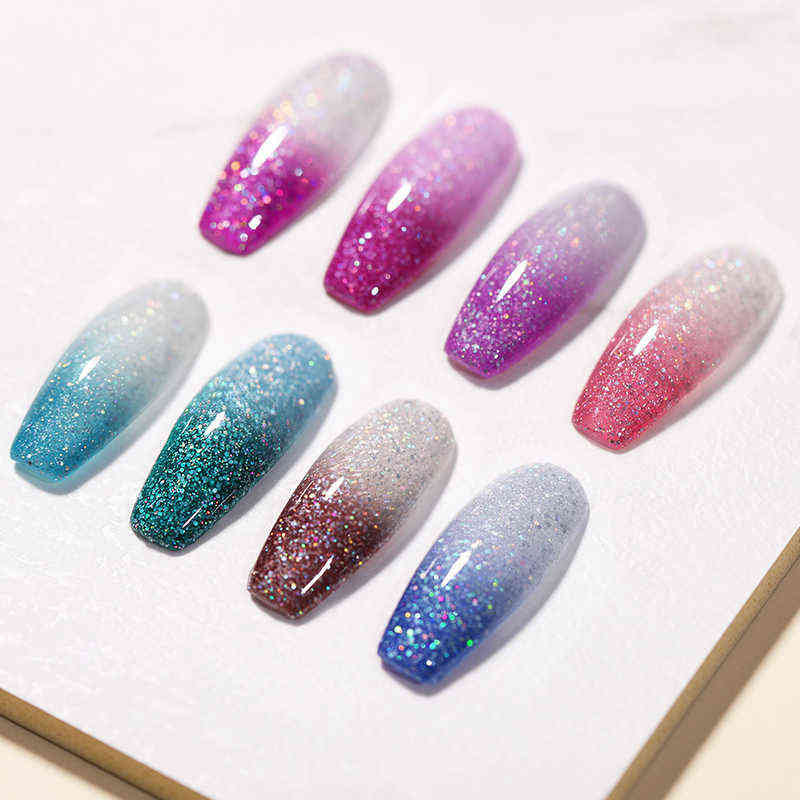 Nail Gel Toy 7 5ml Thermal 3 Layers Color Changing Uv Polish Sparkle Glitter Soak Off Art Varnishes 0328