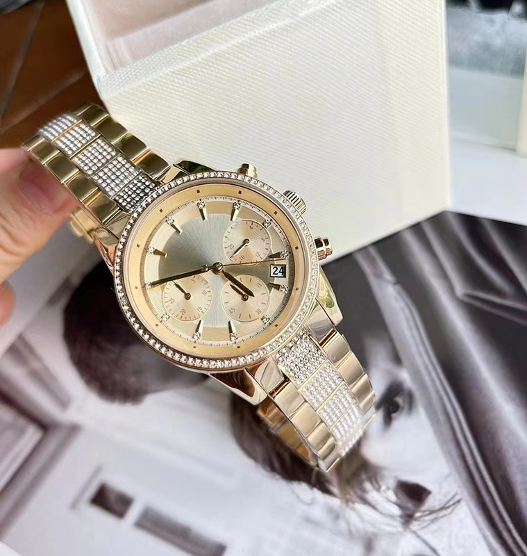Fashionable women's timer m6484 multi functional quartz watch dial and strap set with diamond diameter 39mm retail and wholesale, Gold
Fashionable women's timer m6484 multi functional quartz watch dial and strap set with diamond diameter 39mm retail and wholesale, Gold