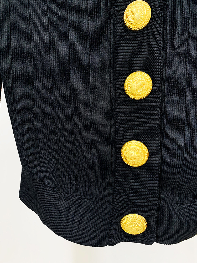 2026 new designer short knitted women's slim fit cardigan top V-neck metal buckle light brown black and white