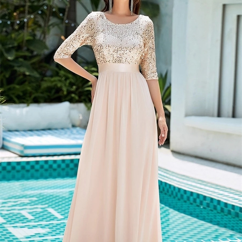 Elegant Evening Dresses A LINE Long Chiffon Sleeve Crew Neck ever pretty of Simple Sequins Bridesmaid dress Women 220816, Blush
Elegant Evening Dresses A LINE Long Chiffon Sleeve Crew Neck ever pretty of Simple Sequins Bridesmaid dress Women 220816, Blush