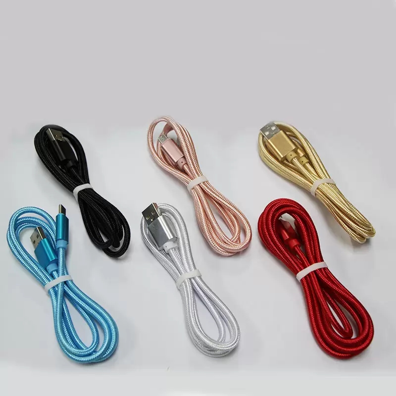 Phone Cables 1M Type C 3ft Braided USB Charger Cable Micro V8 Cables Data Line Metal Plug Charging for Samsung Note 20 S9 Plus