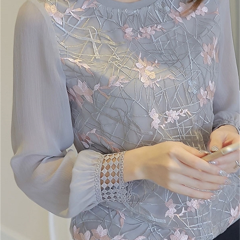 Women Long Sleeve Shirt Women Floral Embroidery O Neck Lace Chiffon Blouses Blusa Ladies Casual Shirt Tops DF2289 220407, Gray
Women Long Sleeve Shirt Women Floral Embroidery O Neck Lace Chiffon Blouses Blusa Ladies Casual Shirt Tops DF2289 220407, Gray