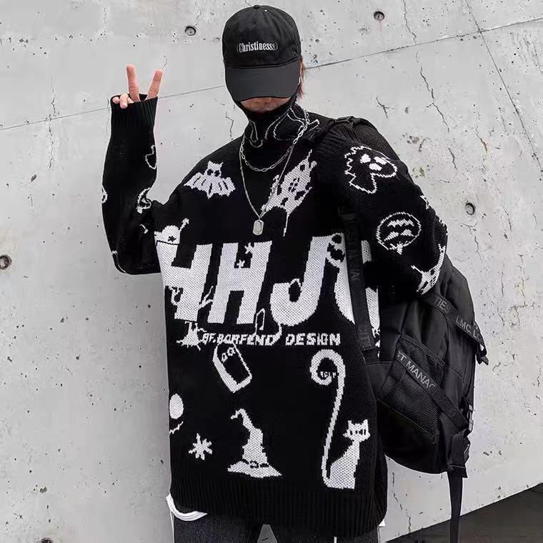 Men's Sweaters Harajuku Knitted Cartoon Fun Letter Jacquard Dark Turtleneck Pullover Hip Hop Street Loose Men Clothing HommeMen's, Black
Men's Sweaters Harajuku Knitted Cartoon Fun Letter Jacquard Dark Turtleneck Pullover Hip Hop Street Loose Men Clothing HommeMen's, Black