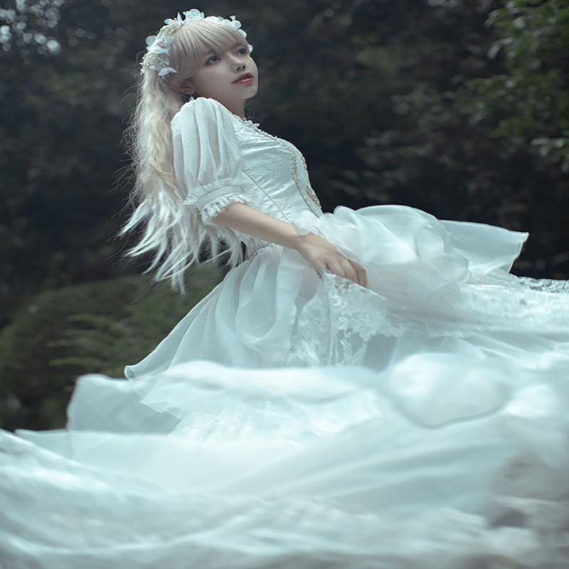 White Lace Gothic Wedding Dress 2022 Medieval Victorian Short Sleeve A Line Tiered Ruffles Country Wedding Gowns Costumes Bride Women Vestidos De Novi