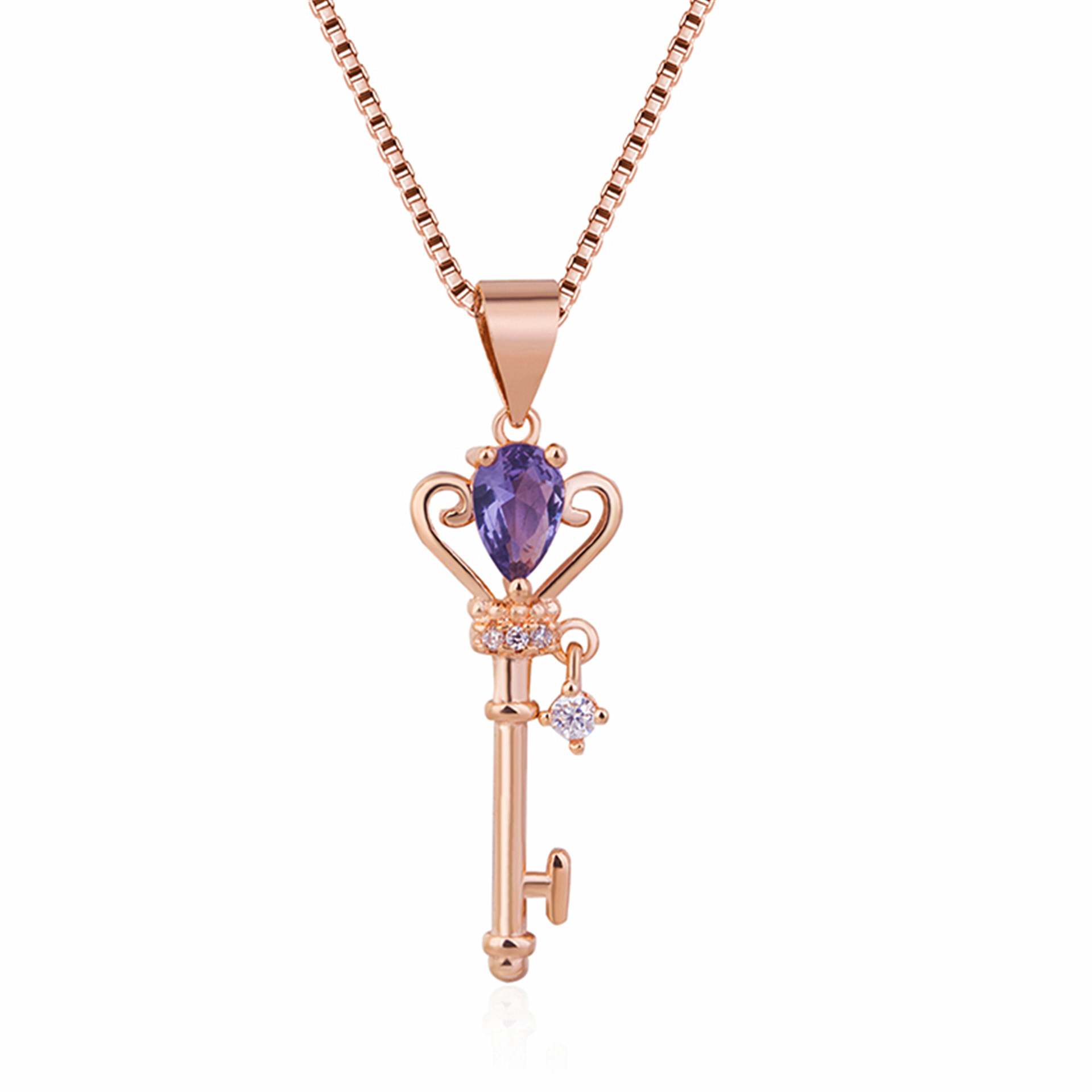 Creative Exquisite Colorful Treasure Sweater Chain Key Silver Plated 18K Rose Gold Necklace Pink Crystal Amethyst Topaz Key Pendant Necklace
Creative Exquisite Colorful Treasure Sweater Chain Key Silver Plated 18K Rose Gold Necklace Pink Crystal Amethyst Topaz Key Pendant Necklace