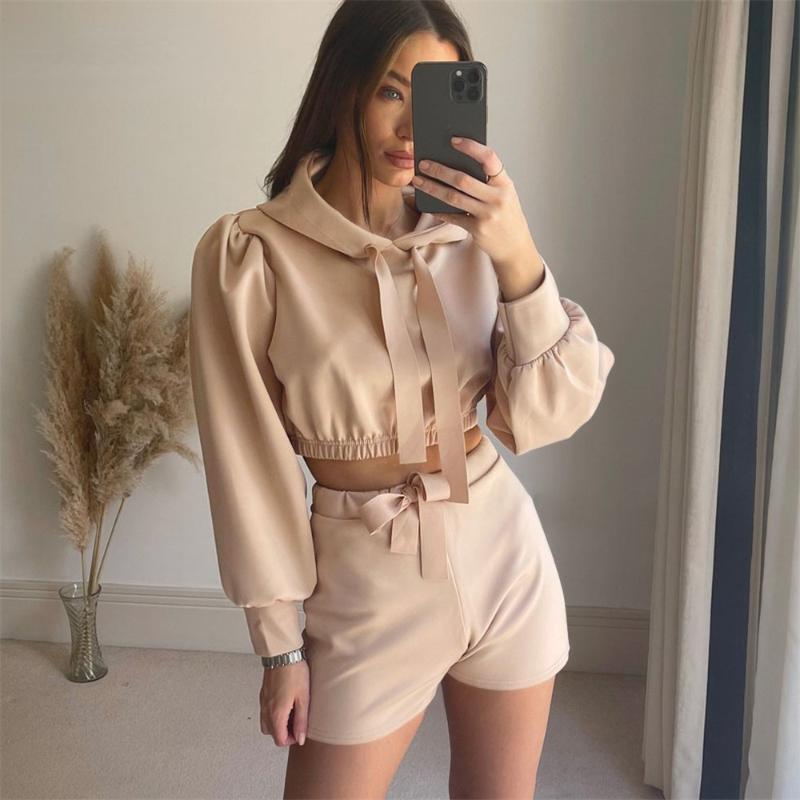 Women' Tracksuits Set Woman 2 Pieces Hooded Long-sleeved Short Sports Sweater Bandage Casual Shorts Suit Autumn Street Hipster Outdoor, Black
Women' Tracksuits Set Woman 2 Pieces Hooded Long-sleeved Short Sports Sweater Bandage Casual Shorts Suit Autumn Street Hipster Outdoor, Black