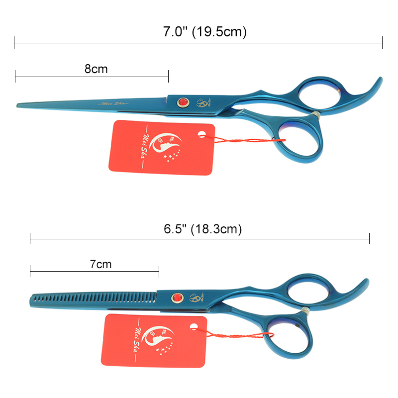 7.0 Inch Big Professional Hairdressing Cutting Scissors 6.5 Thinning Shears Salon Barbers JP440C Blue Hair Tesouras A0132A 220317