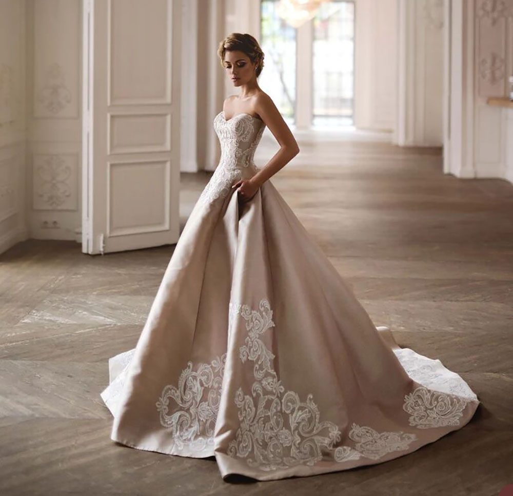 Elegant Pink Ball Gown Wedding Dresses Strapless Sleeveless Sweetheart Applioques Sequins Custom Made Cheap Bridal Gowns Sweep Train Vestidos De Novia