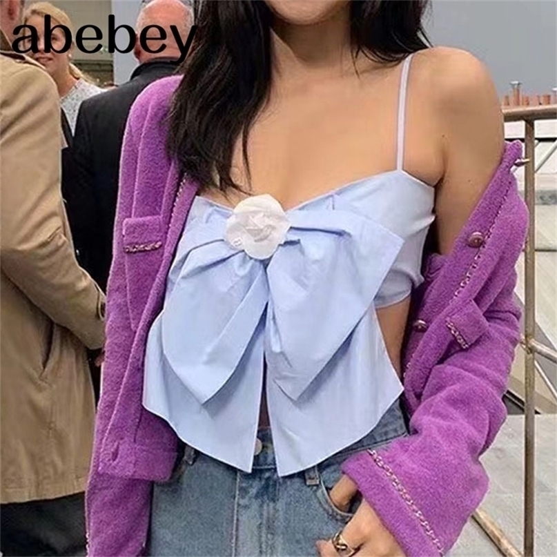 spring fashion women clothes Bow flower strapless sexy bust T-shirt summer beach clothing WK32305M 220325