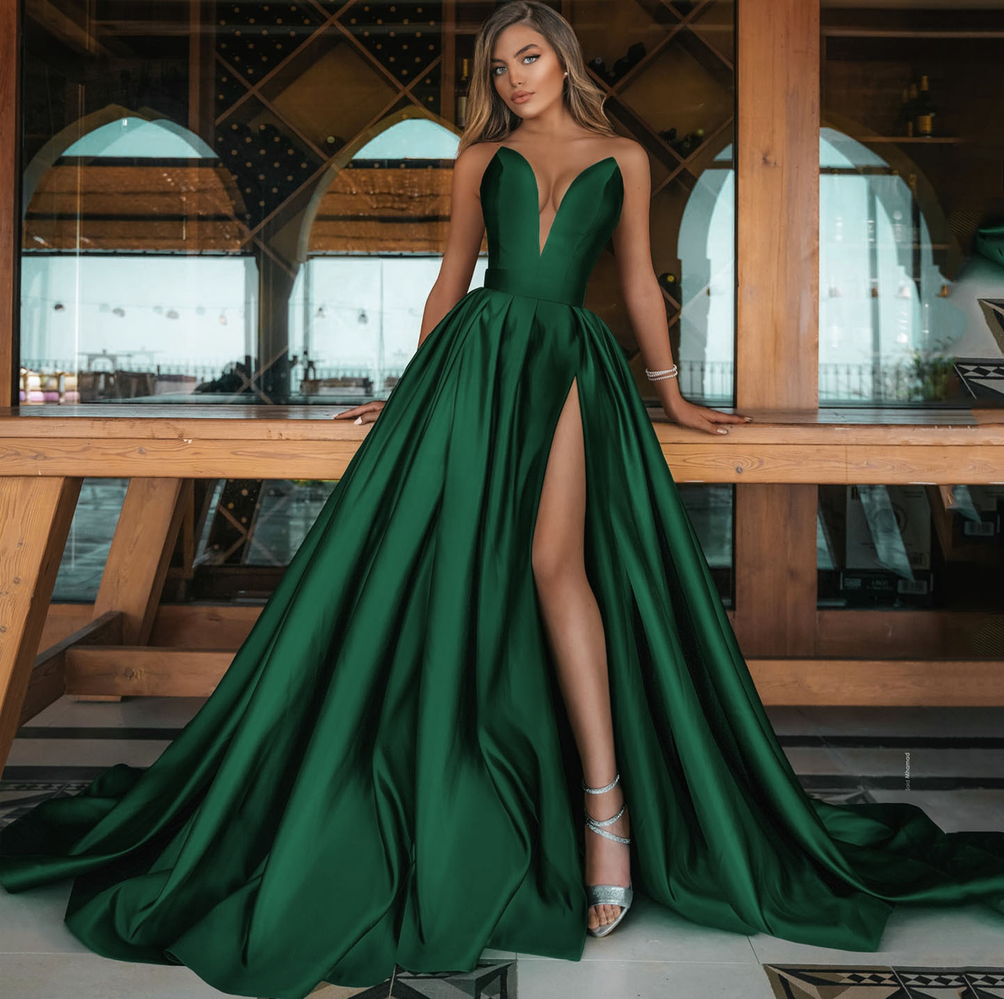 New Sexy V-Neck style Evening Dresses Vestido De Festa Prom Gowns Vestidos Elegante Party Night Dress