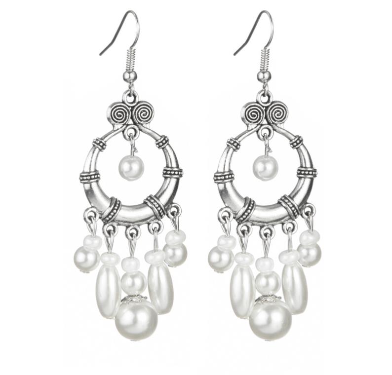 1920s Art Deco Gatsby Drop Earrings 20S Theme Party Costume Accessories Vintage Wedding Dangle Pearl Earrings Plated Silver for Women Girls Mom