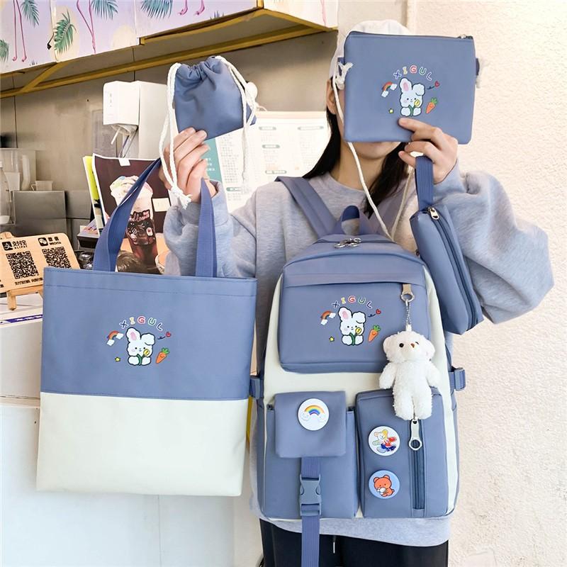 School Bags 5 Piece Set Kawaii Cartoon Women Backpack Large Capacity Bag For Teenage Girls Multiple Pockets Travel 2022, Black
School Bags 5 Piece Set Kawaii Cartoon Women Backpack Large Capacity Bag For Teenage Girls Multiple Pockets Travel 2022, Black