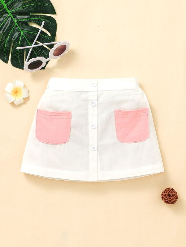 Toddler Girls Slogan Graphic Asymmetrical Hem Tee & Dual Pocket Skirt SHE