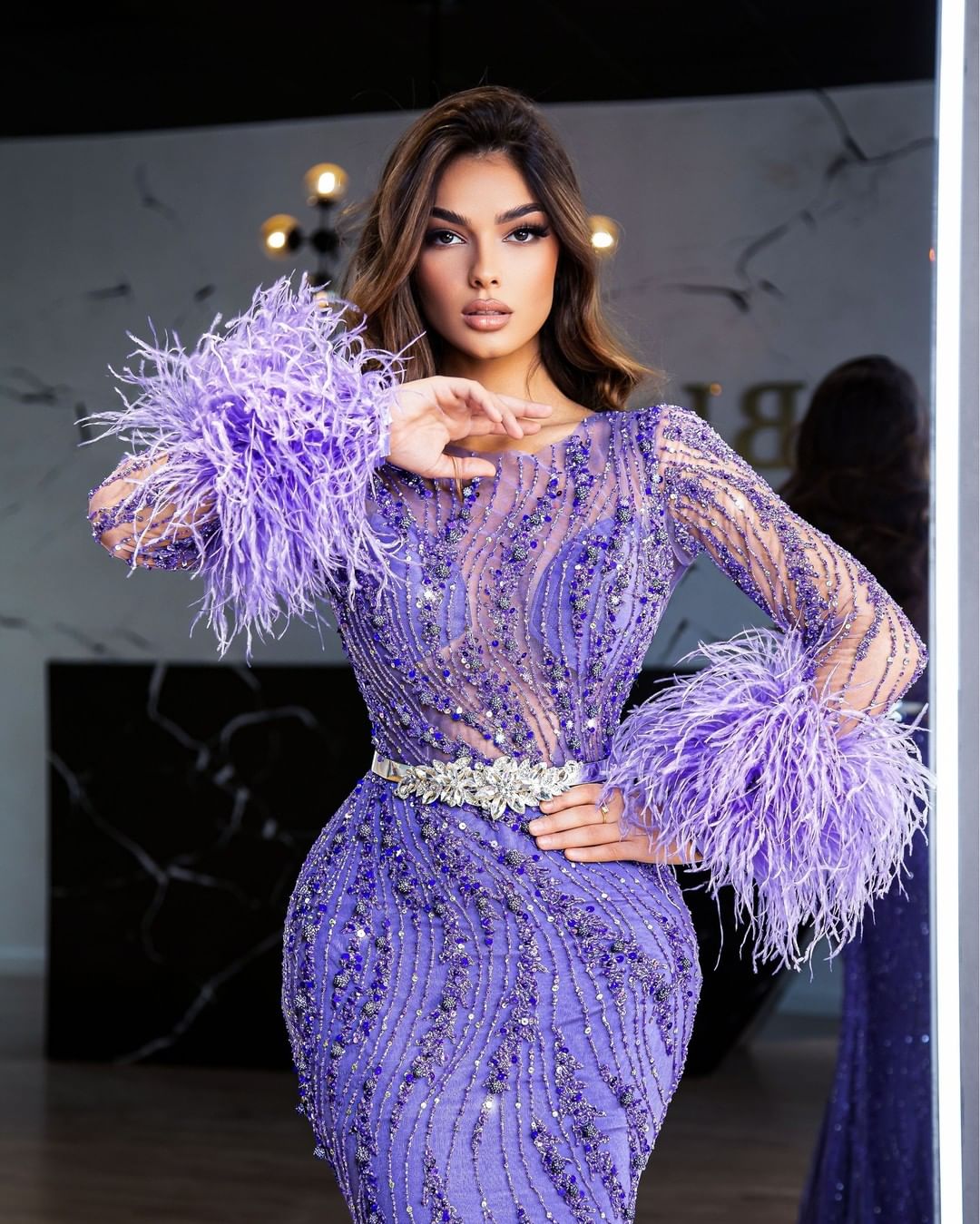 plus size arabic aso ebi luxurious mermaid lavender prom dresses sequined lace evening formal party second reception birthday engagement gowns dress z