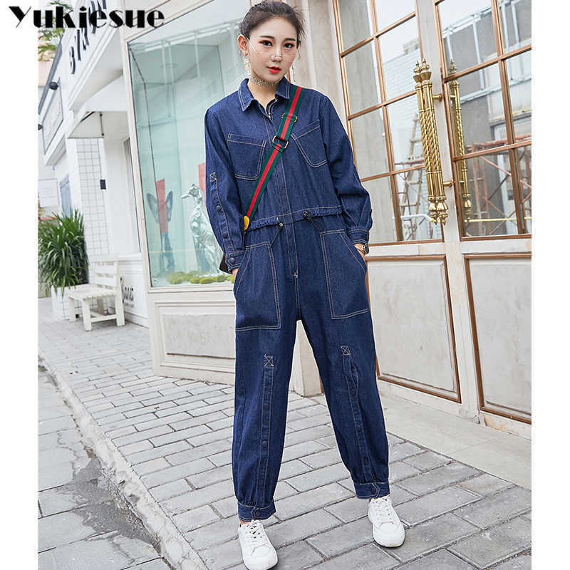long harem jumpsuits woman pants female denim bodysuit body mujer for women overalls romper pockets womens rompers 210608, Blue
