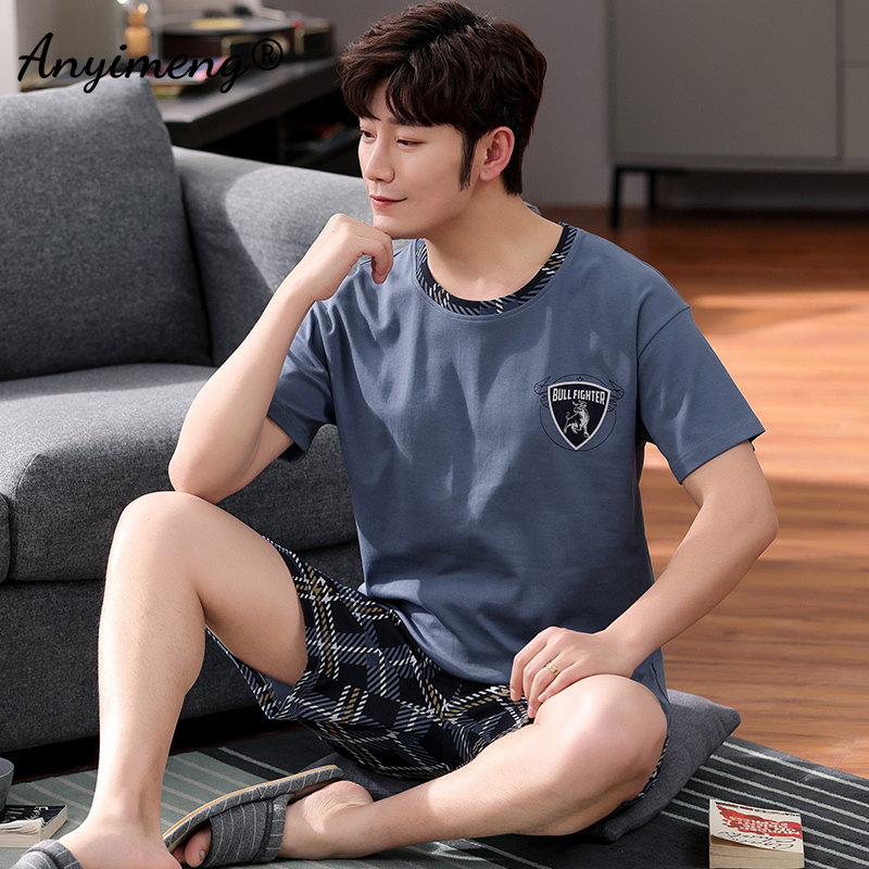 Pajamas Men Cotton Sleepwear Summer Shorts Leisure Homewear Black Color Letter Printing Pijamas Plus Size Sporty Sleep Wear 4xl 220511