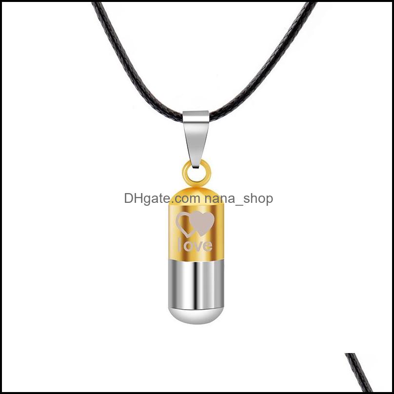 Pendant Necklaces Pendants Jewelry Stainless Steel Urn Cremation Ashes Necklace For Women Men Family Heart Save Love Open Locket Leather C