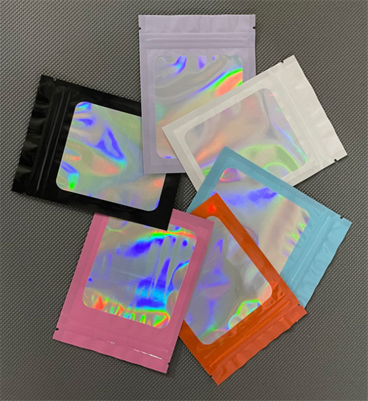 Glossy Aluminum Foil Zip Lock Packaging Bags Front Window Resealable Jewelry Trinkets Nail Beauty Snack Coffee Powder Battery Storage Gifts Pouches