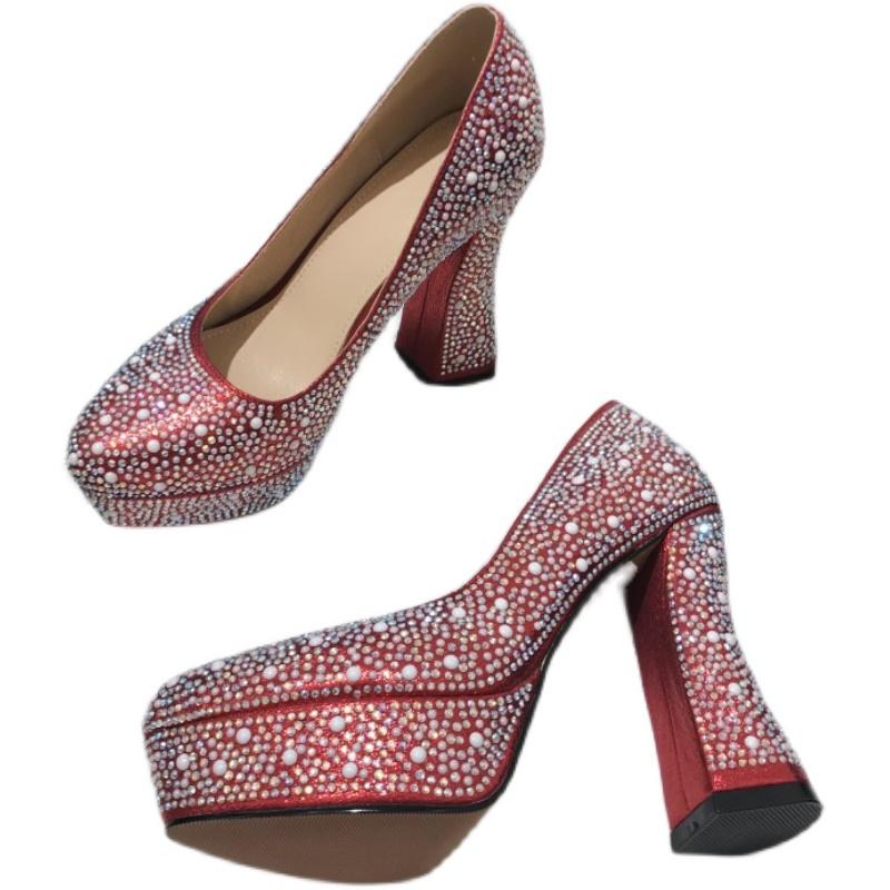 Dress Shoes 2022 Chunky Heel Shallow Sandals Genuine Leather Pearl Rhinestone Round Toe BlingBling Pumps Women Party Slip On Wedding, As picture
Dress Shoes 2022 Chunky Heel Shallow Sandals Genuine Leather Pearl Rhinestone Round Toe BlingBling Pumps Women Party Slip On Wedding, As picture