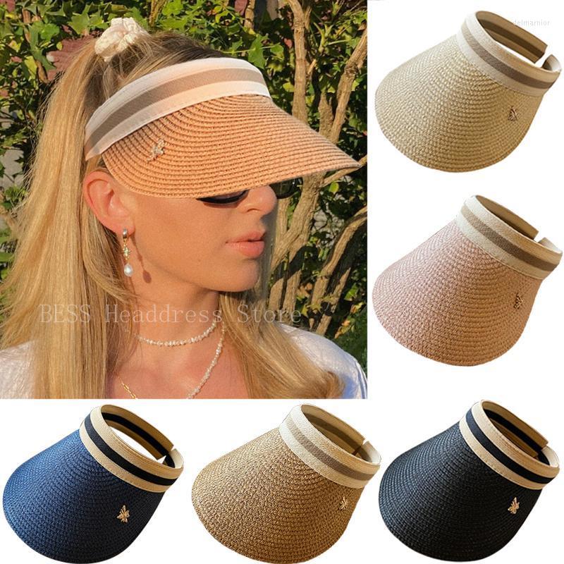 Visors Women Summer Hat Empty Top Sun Wide Large Brim Beach Hats Straw Chapeau Femme Outdoor UV Protection CapVisors Delm22