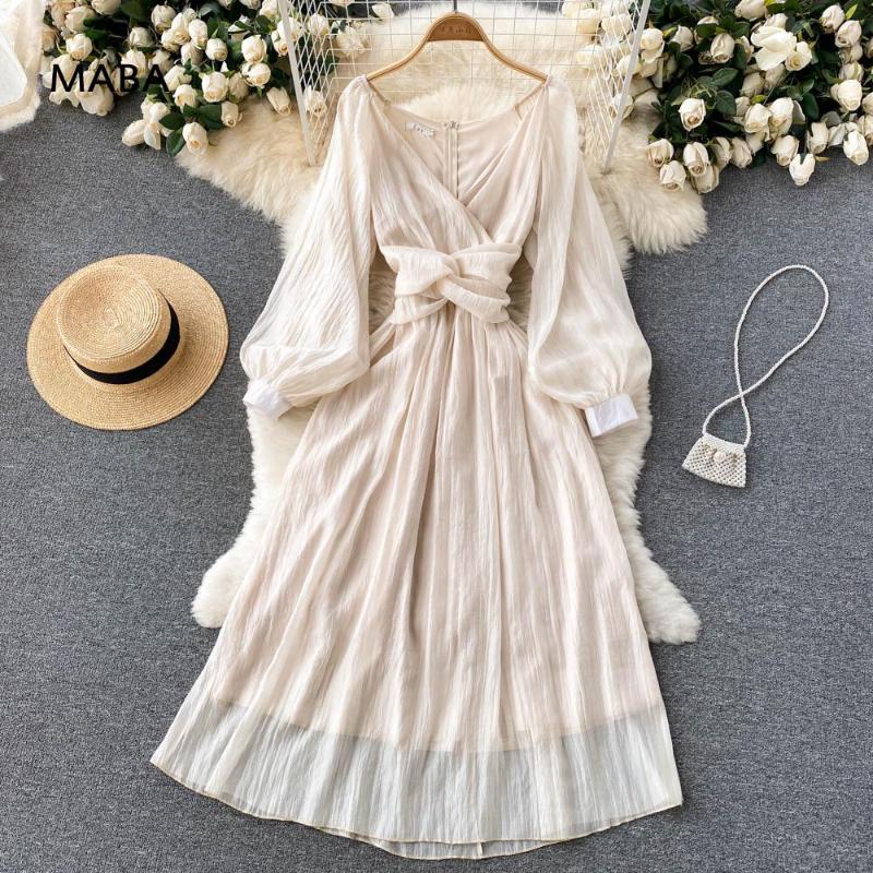 Casual Dresses French V-neck Dress Women Spring Autumn Lantern Sleeve High Waist Solid Age-reducing Elegant Boho Vestidos 2022, White
Casual Dresses French V-neck Dress Women Spring Autumn Lantern Sleeve High Waist Solid Age-reducing Elegant Boho Vestidos 2022, White