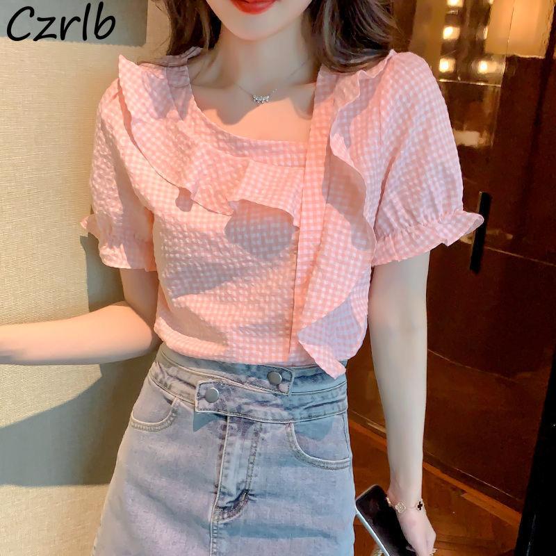 Women's Blouses & Shirts Oversize Women Ruffles Summer Thin Fashion Short Sleeve Basic Harajuku Plaid Preppy Style Sweet Design Casual Cloth, White
Women's Blouses & Shirts Oversize Women Ruffles Summer Thin Fashion Short Sleeve Basic Harajuku Plaid Preppy Style Sweet Design Casual Cloth, White