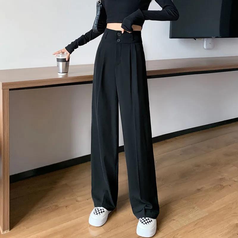 Black Suit Pant's Spring Summer Casual Straight Tube Drape Loose WideLeg Pants HighWaisted Fashion Trousers 220526