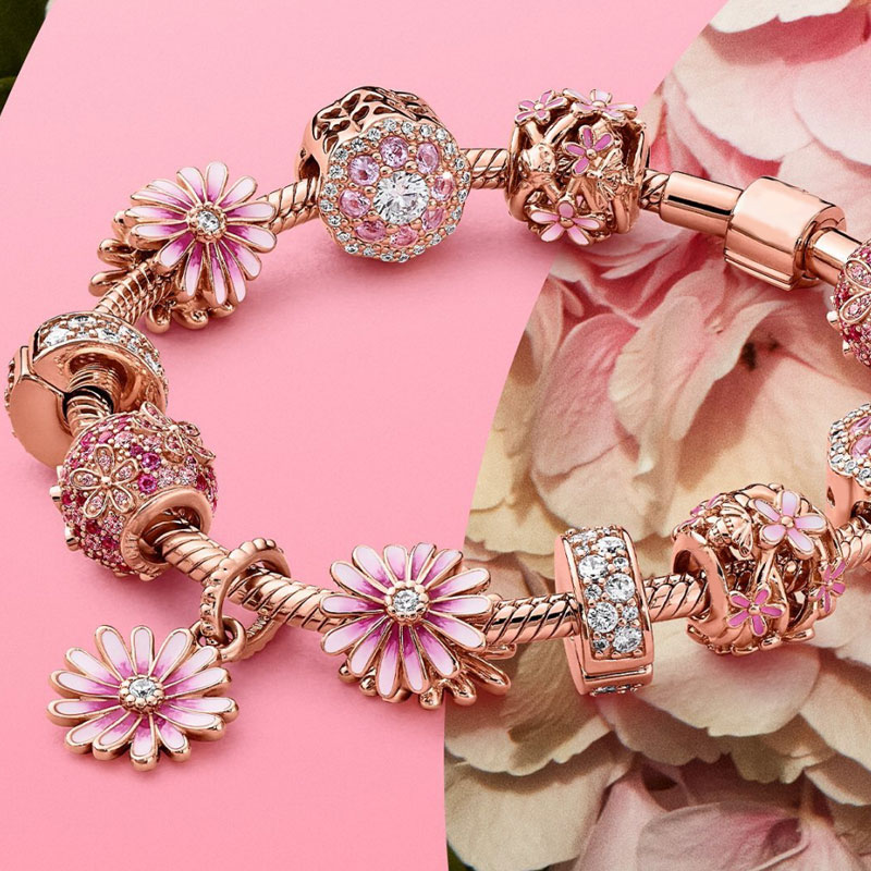 New 925 Sterling Silver Pendant Sparking Rose Daisy Flower Bee Clip Charm Beads Suitable For S925 Snake Bracelet Diy Jewelry Making